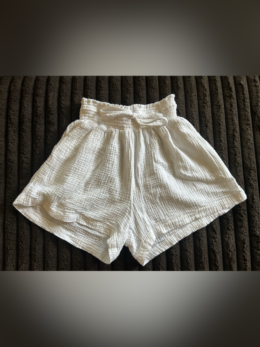 Just Living White Textured High-Waist Paperbag Shorts
